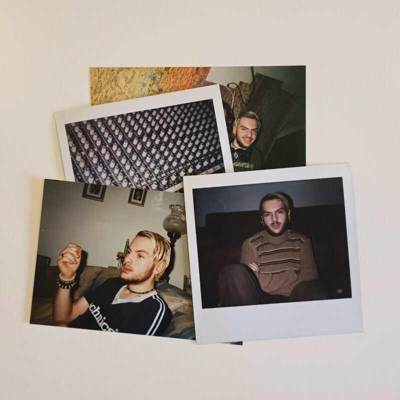 Archival photographs of Markus Guentner around the time of In Moll, alongside a photograph of a mixing console.
