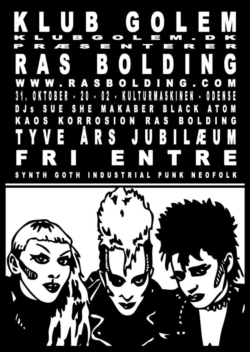 Poster for Klub Golem’s twentieth-anniversary celebration on October 31, 2026, at Kulturmaskinen in Odense.